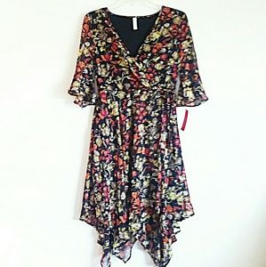 Xhilaration Black Floral Asymmetrical Dress